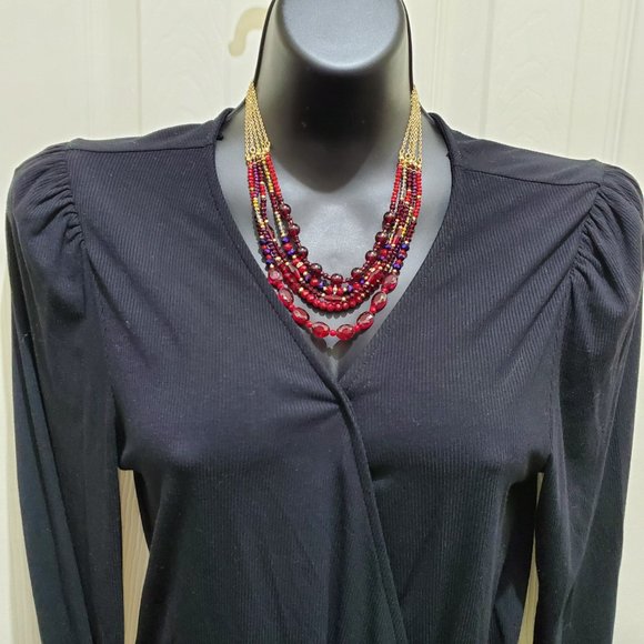 Vintage Avon Multi-Strand Red Purple Gold 10" Necklace - Picture 5 of 7